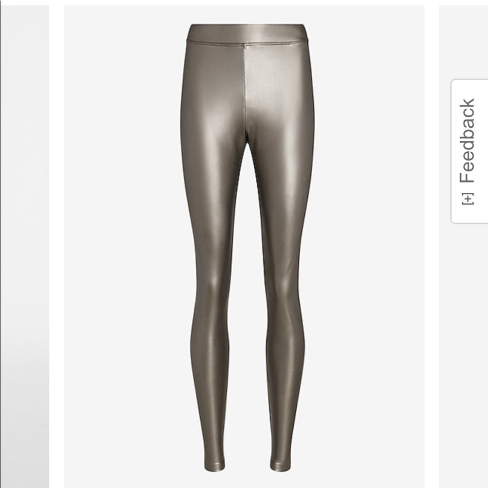 HIGH WAISTED METALLIC VEGAN LEATHER LEGGINGS